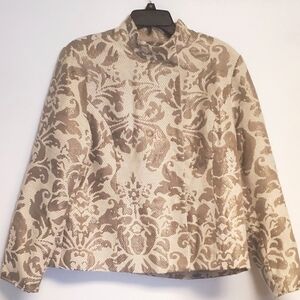 COLDWATER CREEK Womens Champagne Met Gold Jacquard Wool Blend Blazer Jacket 16